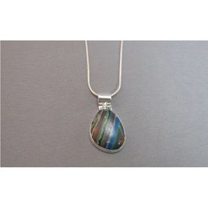 Sterling silver rainbow calsilica pendant necklace